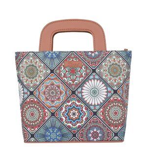 Handcrafted Multicolour Fabric Top Handle Tote Bag for Women, Satchel Handbag